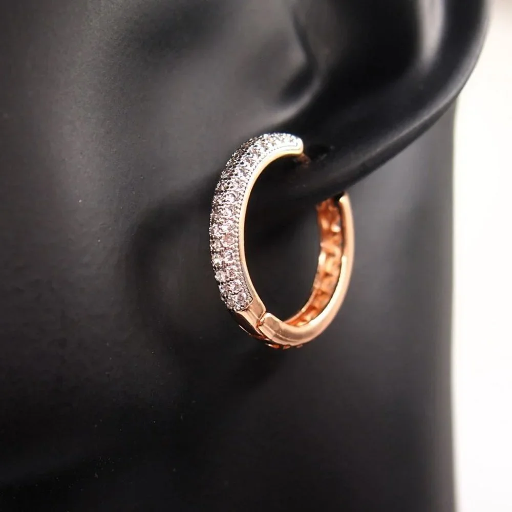 Stunning 18k. Rose Gold Over Sterling Silver 25mm Round Hoop Earrings With CZ's